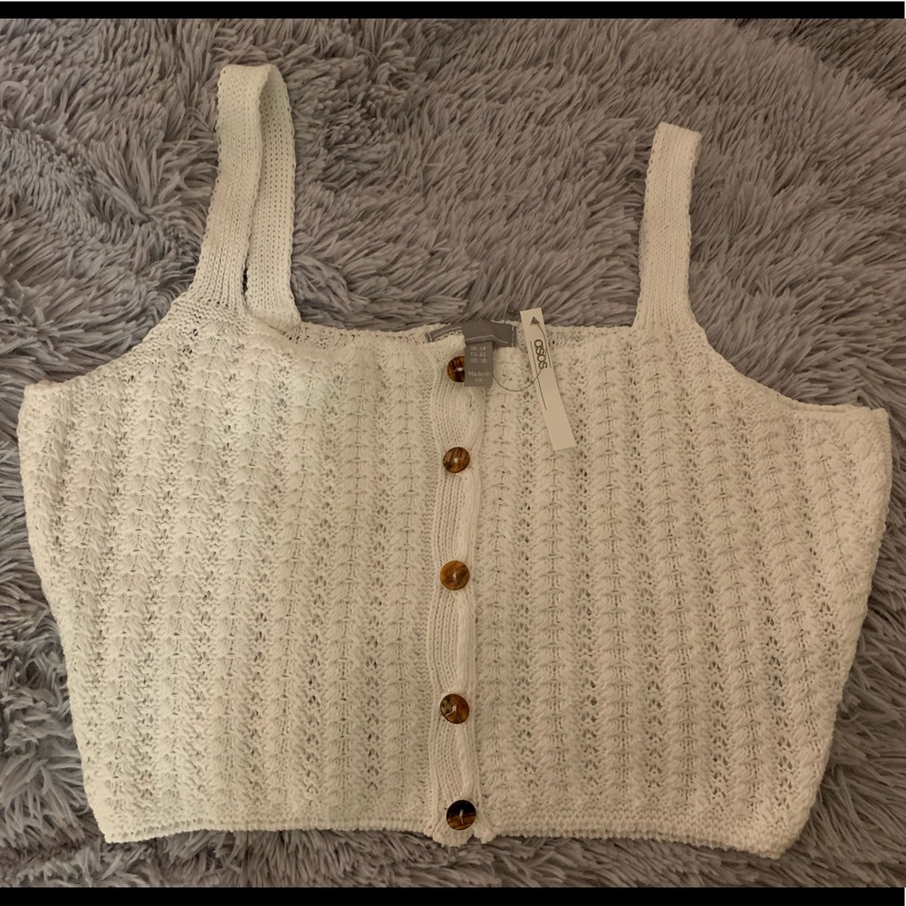 NWT Asos Design Crochet Button-up Crop Top, White